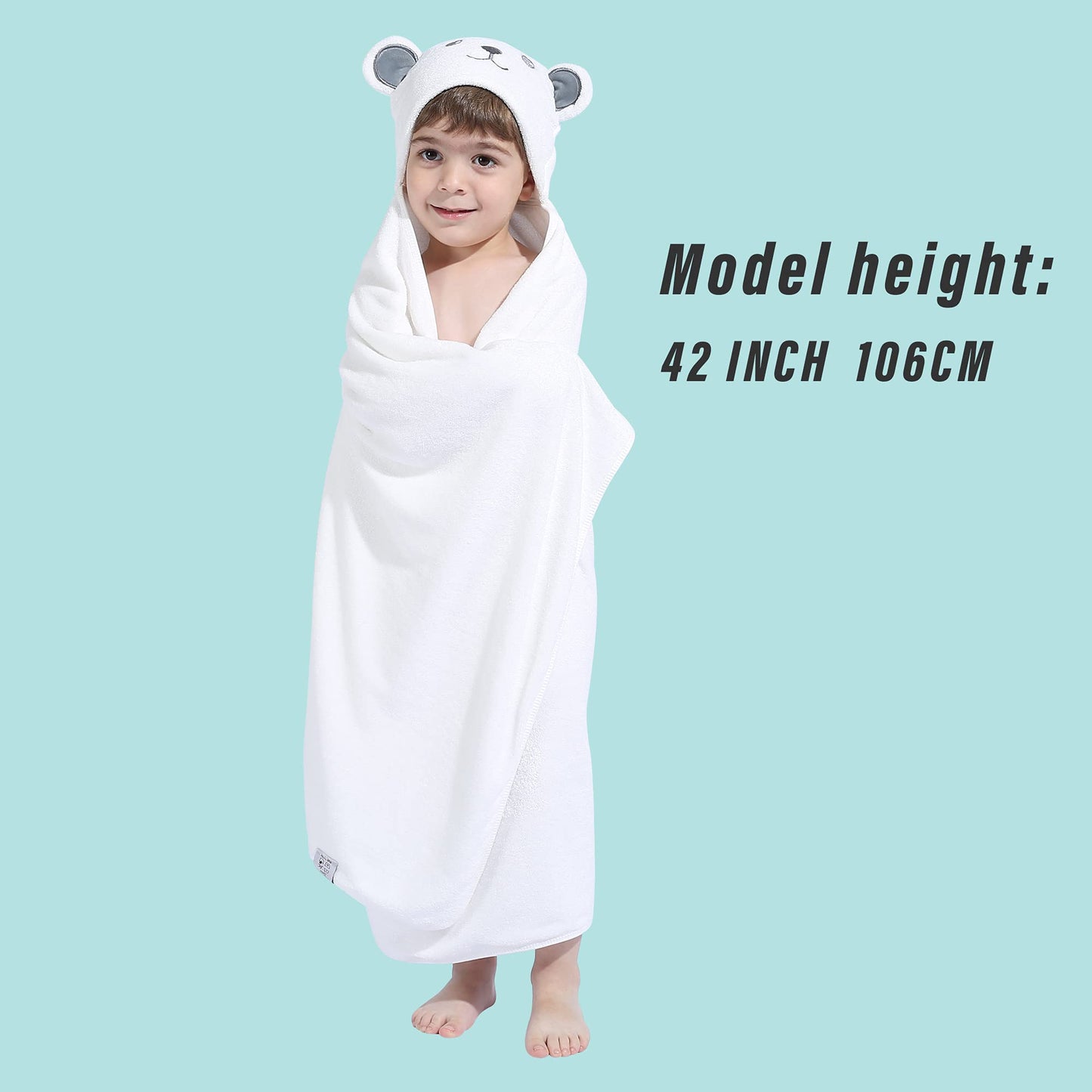 HIPHOP PANDA Hooded Towel for Kids - Rayon Made from Bamboo, 30 × 50 INCH Large Size for 3-10 Yrs - Premium Bath Kids Beach Towels Wrap for Girls, Boys - Ultra Absorbent and Hypoallergenic