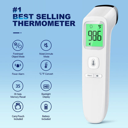 Non-Contact Thermometer for Kids and Adults, Digital Infrared Thermometer for Home use, Color-Coded Screen, 1 Second Result, Accurate & Easy to use (Black)