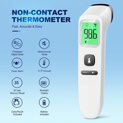 Non-Contact Thermometer for Kids and Adults, Digital Infrared Thermometer for Home use, Color-Coded Screen, 1 Second Result, Accurate & Easy to use (Black)