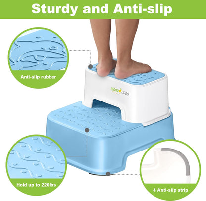 Two Step Stool for Kids, Double up Baby Child Toddler Stepping Stool for Potty Training,Bathroom Sink,Kitchen,Toilet Stool with Anti-Slip Strips for Safety, Stackable, Wide Step (1 Pack White)