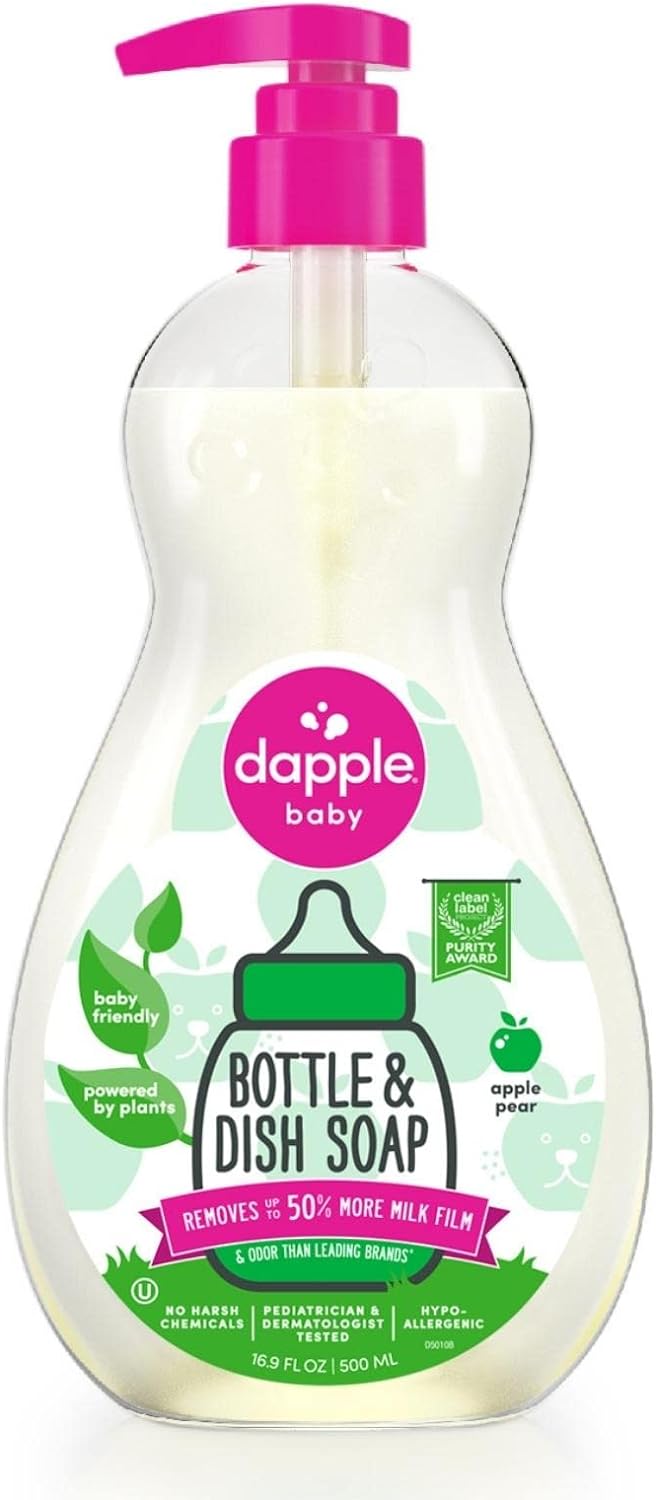 Dapple Bottle and Dish Soap Baby, Hypoallergenic, Plant-Based, Fragrance Free, 3 Fl Oz (Pack of 2)