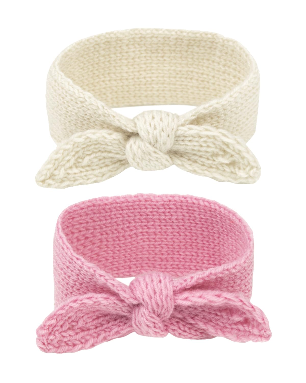 Fmeida 3 Pack Baby Girl Headband, Warm Rabbit Knot Hair Band, Knit Head Wrap Elastics Hairbands, Hair Accessories for Newborn Infant Toddlers Kids Children | White+Camel+Coffee