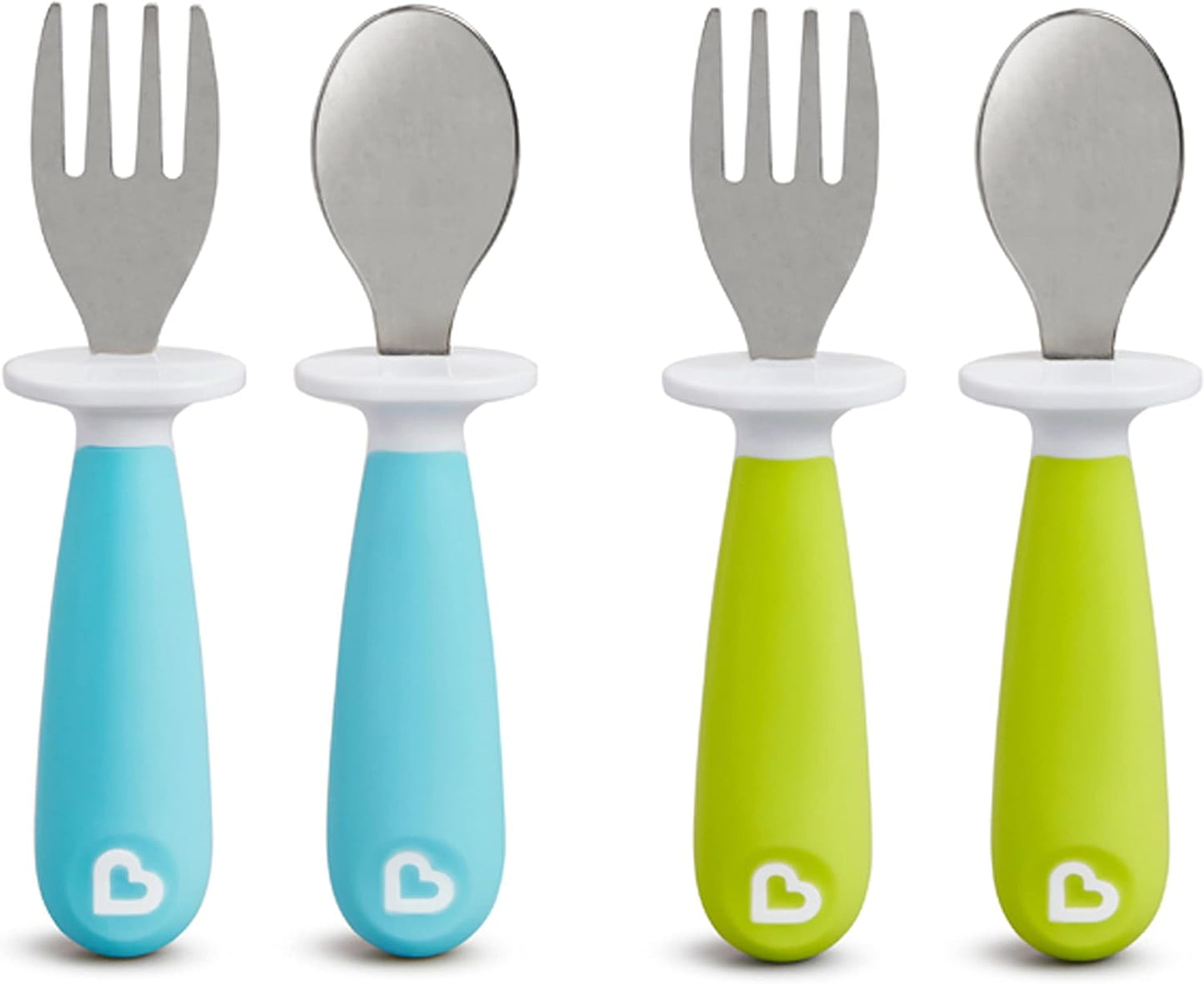 Munchkin® Raise™ Toddler Plastic Fork and Spoon Utensil Set, 4 Pack, Blue/Green