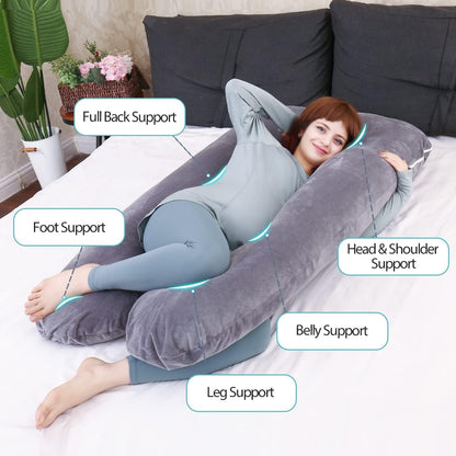 MOON PINE U Shaped Pregnancy Pillow, Maternity Full Body Pillow for Back, Legs and Belly Support, Sleeping Pillow for Pregnant Women and Side Sleepers with Removable Cover (Grey)