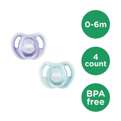 Tommee Tippee Ultra-Light Silicone Pacifier, Symmetrical One-Piece Design, BPA-Free Silicone Binkies, 0-6M, 4-Count