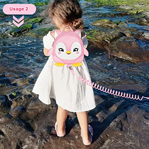 Accmor Toddler Harness Backpack Leash, Cute Penguin Kid Backpacks with Anti Lost Wrist Link, Mini Child Backpack Wristband Tether Strap and Protection Leashes Travel Bag Harness Rein for Baby Girls