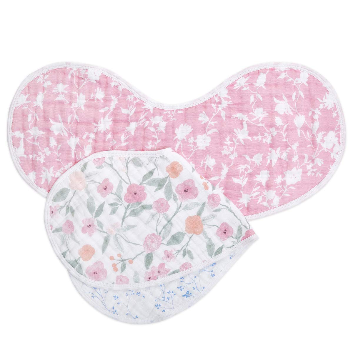 aden + anais Burpy Bib, 100% Cotton Muslin, Soft Absorbent 4 Layers, Multi-Use Burp Cloth and Bib, 22.5" X 11", 2 Pack, Trail Bloom Llamas