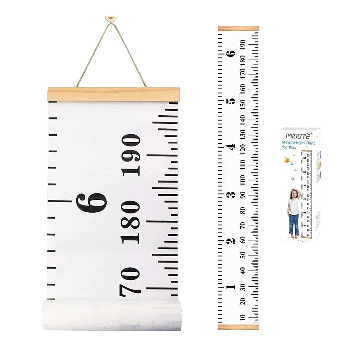 MIBOTE Baby Growth Chart Handing Ruler Wall Decor for Kids, Canvas Removable Growth Height Chart 79" x 7.9"