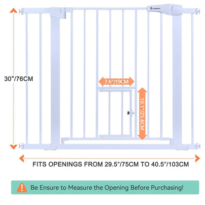 COMOMY 36" Extra Tall Baby Gate for Stairs Doorways, Fits Openings 29.5" to 48.8" Wide, Auto Close Extra Wide Dog Gate for House, Pressure Mounted Easy Walk Through Pet Gate with Door, Black