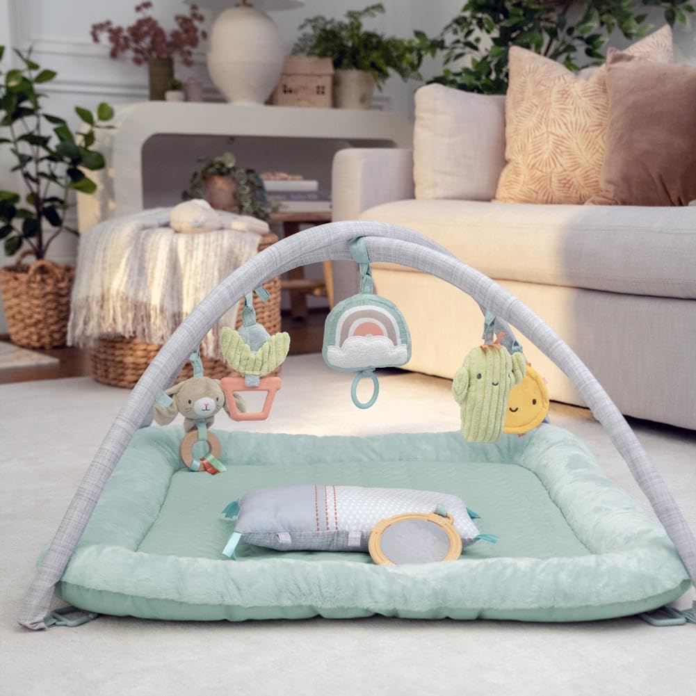 Ingenuity Cozy Spot Reversible Duvet Activity Gym & Play Mat with Wooden Toy bar - Loamy, Newborn and up