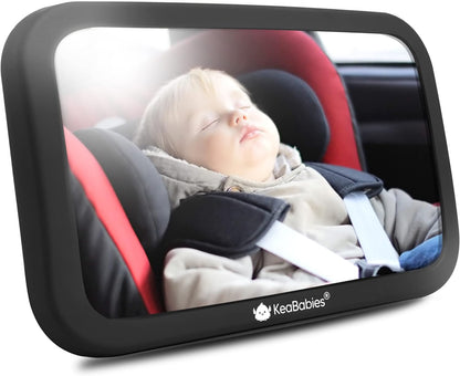 Large Shatterproof Baby Car Mirror - Safety Baby Car Seat Mirror - Baby Car Mirror for Back Seat Rear Facing Infant - Carseat Mirrors - Fully Assembled Baby Mirror For Car (Matte Black)