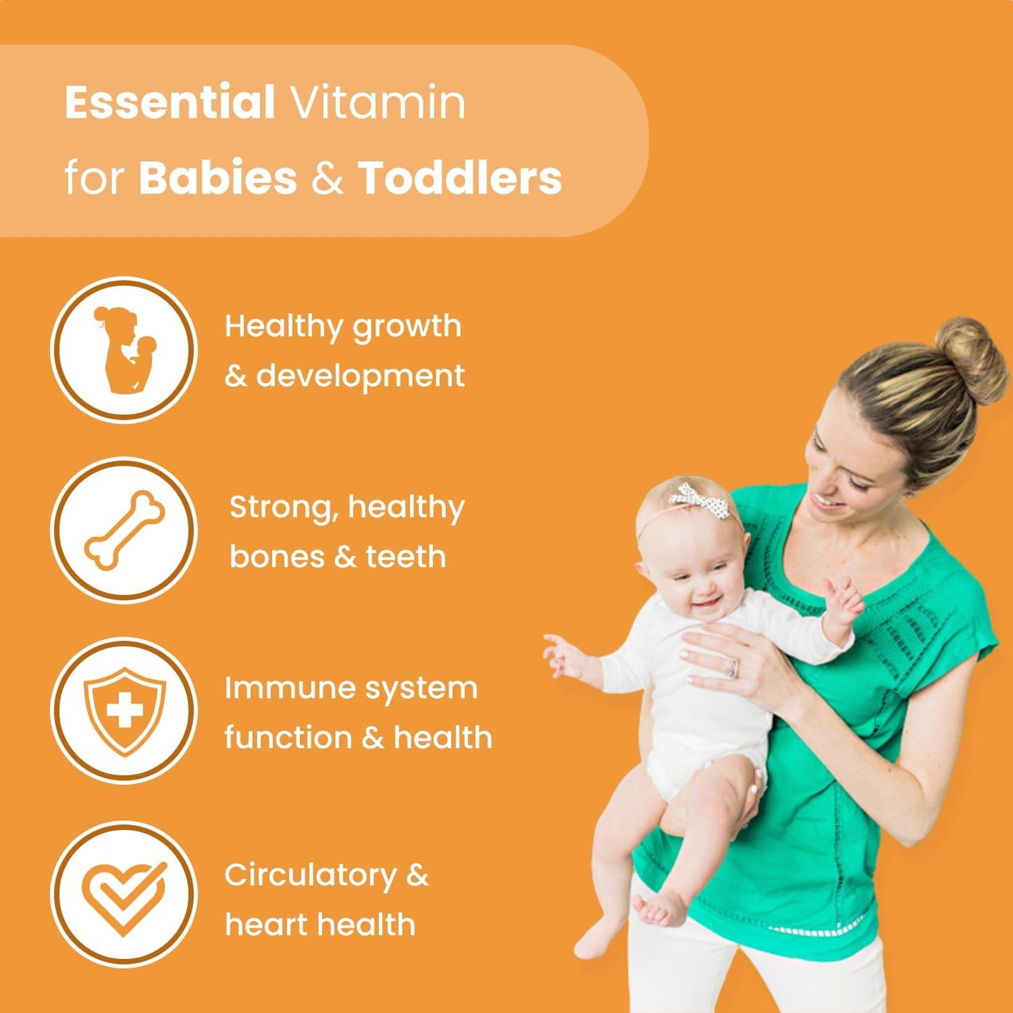 Organic Vitamin D Drops for Babies, Infants & Toddlers | 100% Plant-Based, 180 Servings 400 IU Baby Vitamin D3 Liquid Supplement | Supports Healthy Growth, Bones, Heart & Immune Health for Newborns