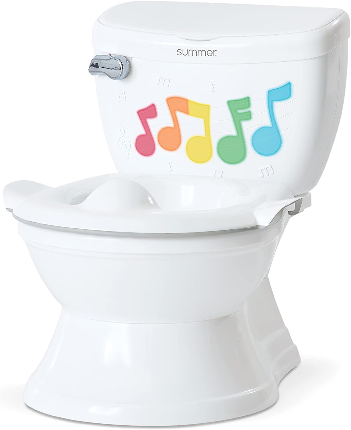 Summer Infant My Size Potty Lights and Songs Transitions,White Realistic Potty Training Toilet with Interactive Handle that Plays Music for Kids,Removable Potty Topper/Pot,Wipe Compartment,SplashGuard