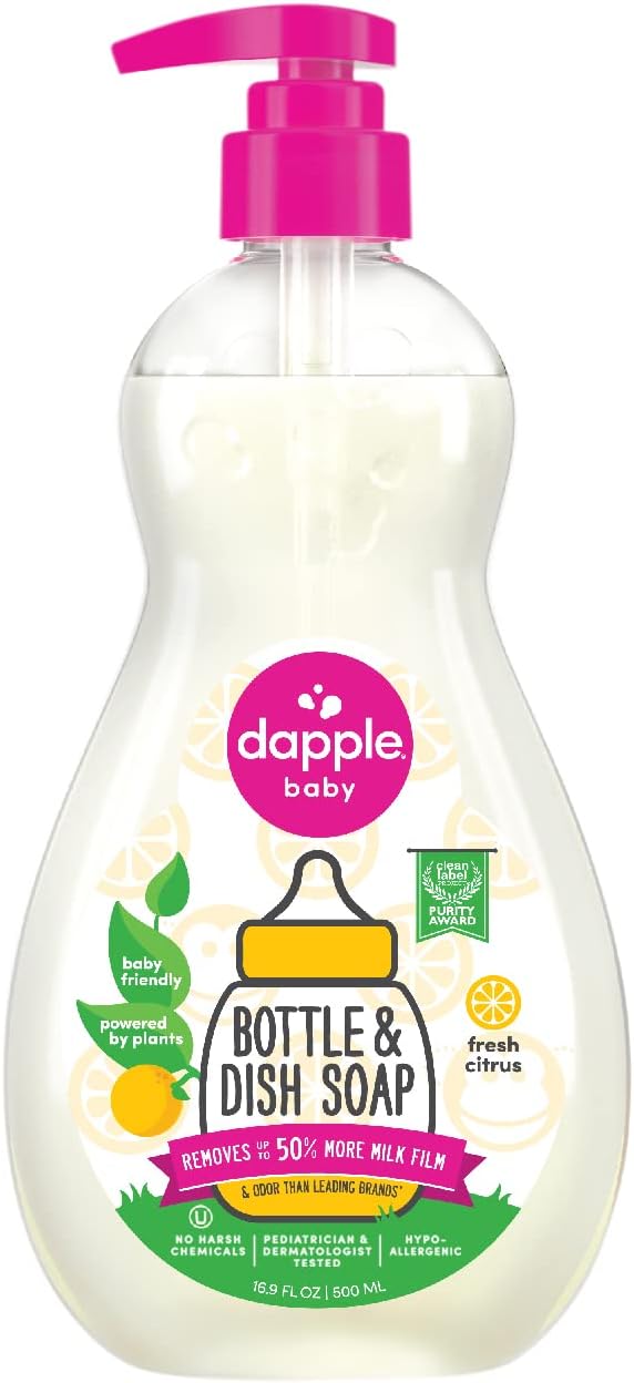 Dapple Bottle and Dish Soap Baby, Hypoallergenic, Plant-Based, Fragrance Free, 3 Fl Oz (Pack of 2)