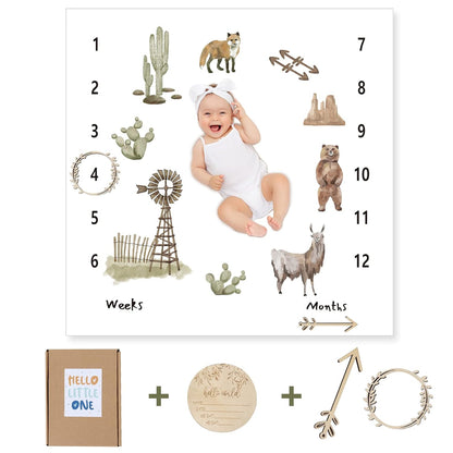 LifeTree Newborn Swaddle Set with Matching Hat and Headband Bow, Wooden Birth Announcement Card, Muslin Baby Swaddle Blankets for Boys & Girls, Eucalyptus Pattern