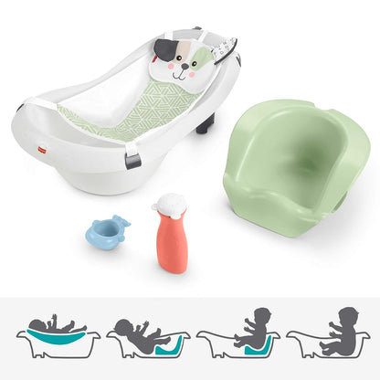 Fisher-Price Baby to Toddler Bath 4-in-1 Sling ‘n Seat Tub with Removable Infant Support and 2 Toys, Climbing Leaves (Amazon Exclusive)