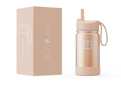 IRON °FLASK Kids Water Bottle - 14 Oz, Straw Lid, 20 Name Stickers, Vacuum Insulated Stainless Steel, Double Walled Tumbler Travel Cup, Thermo Mug - Valentines Day Gifts - Monsters Crew