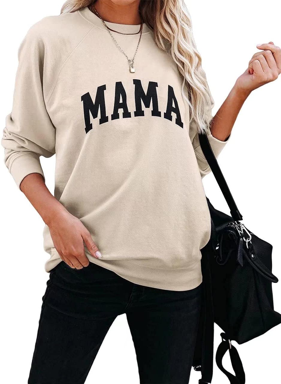 LEEDYA Women Long Sleeve Mama Sweatshirts Round Neck Pullover Loose Lightweight Blouse Tops