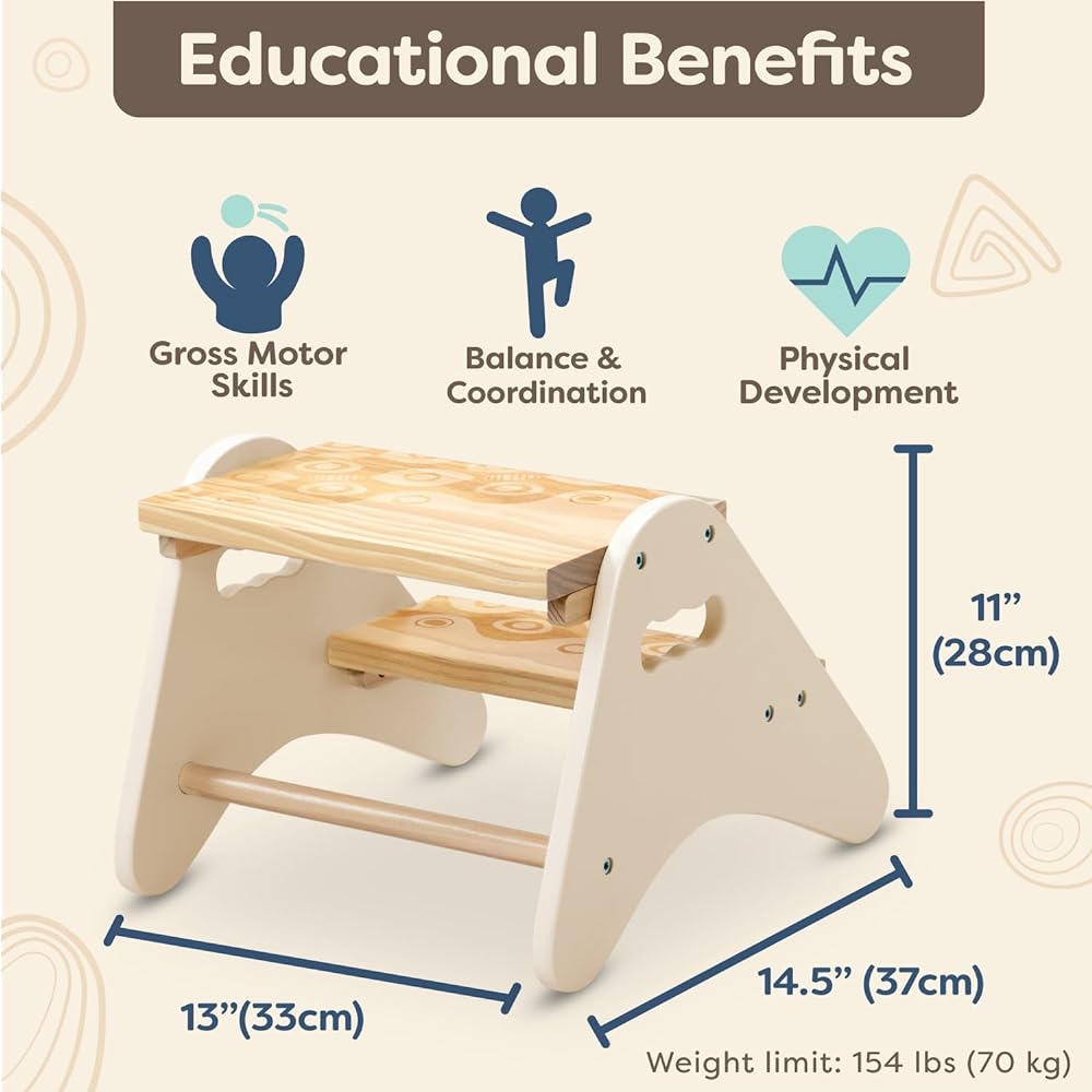 B. toys- B. spaces- Step Stool for Kids – Ivory & Wood Stepping Stool for The Bedroom, Bathroom, Kitchen – Furniture for Toddlers – Peek-A-Boost – 2 Years +