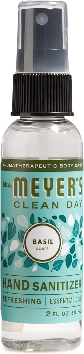 MRS. MEYER'S CLEAN DAY Antibacterial Hand Sanitizer Spray, Travel Size, Removes 99.9% of Bacteria, Basil, 2 oz