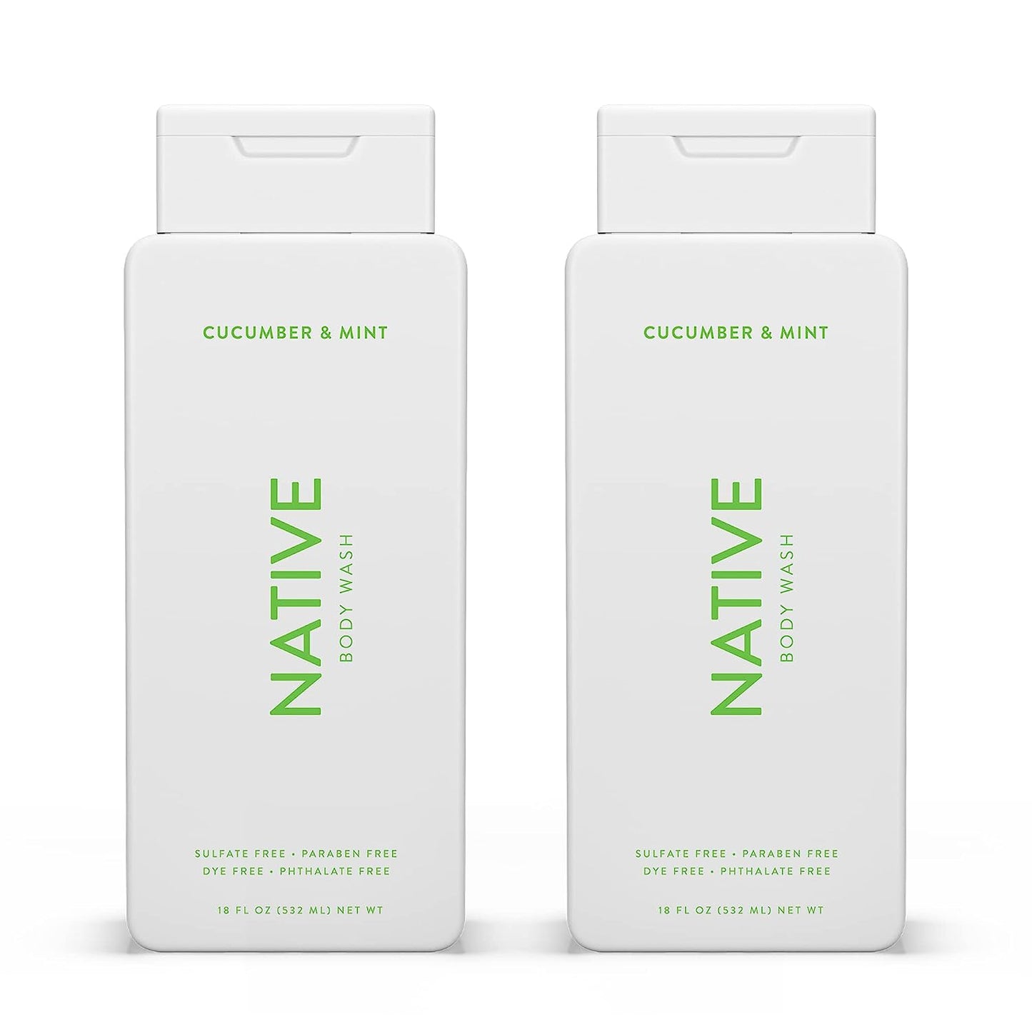 Native Natural Body Wash for Body, Women, Men | Sulfate Free, Paraben Free, Dye Free, with Naturally Derived Clean Ingredients Leaving Skin Soft and Hydrating, Cucumber & Mint 18 oz - 2 Pk