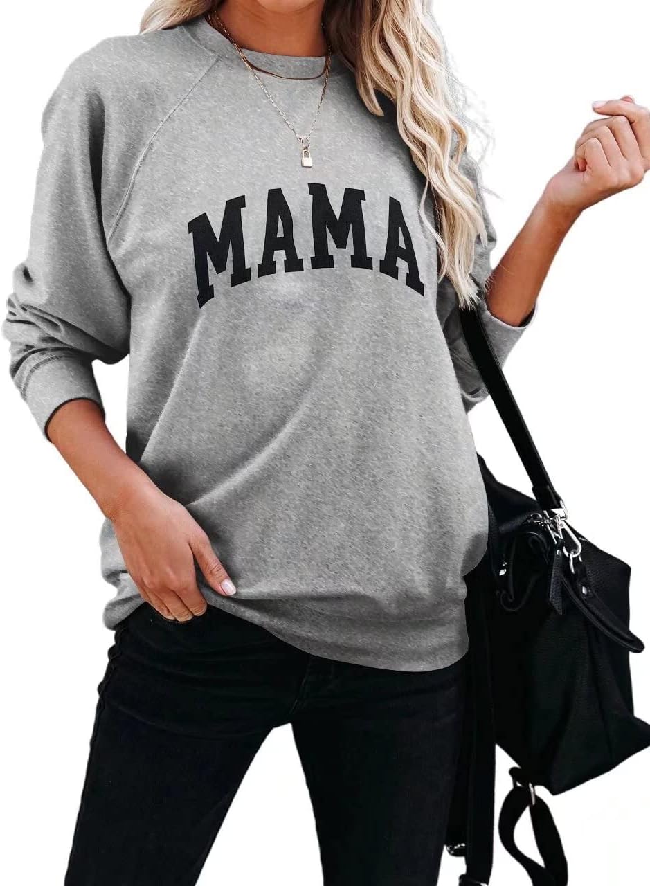 LEEDYA Women Long Sleeve Mama Sweatshirts Round Neck Pullover Loose Lightweight Blouse Tops