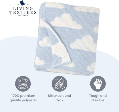 Living Textiles Blue Clouds Chenille Soft Baby Blanket Reversible Premium Cozy Fabric for Best Comfort - for Infant,Toddler,Newborn,Nursery,Boy,Unisex,Throw,Crib,Stroller,Gift, Blue Clouds 40x30