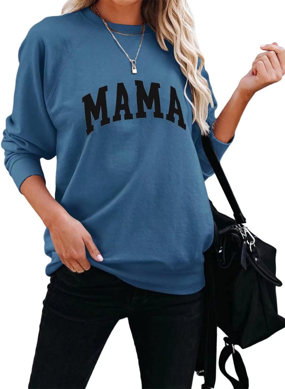 LEEDYA Women Long Sleeve Mama Sweatshirts Round Neck Pullover Loose Lightweight Blouse Tops