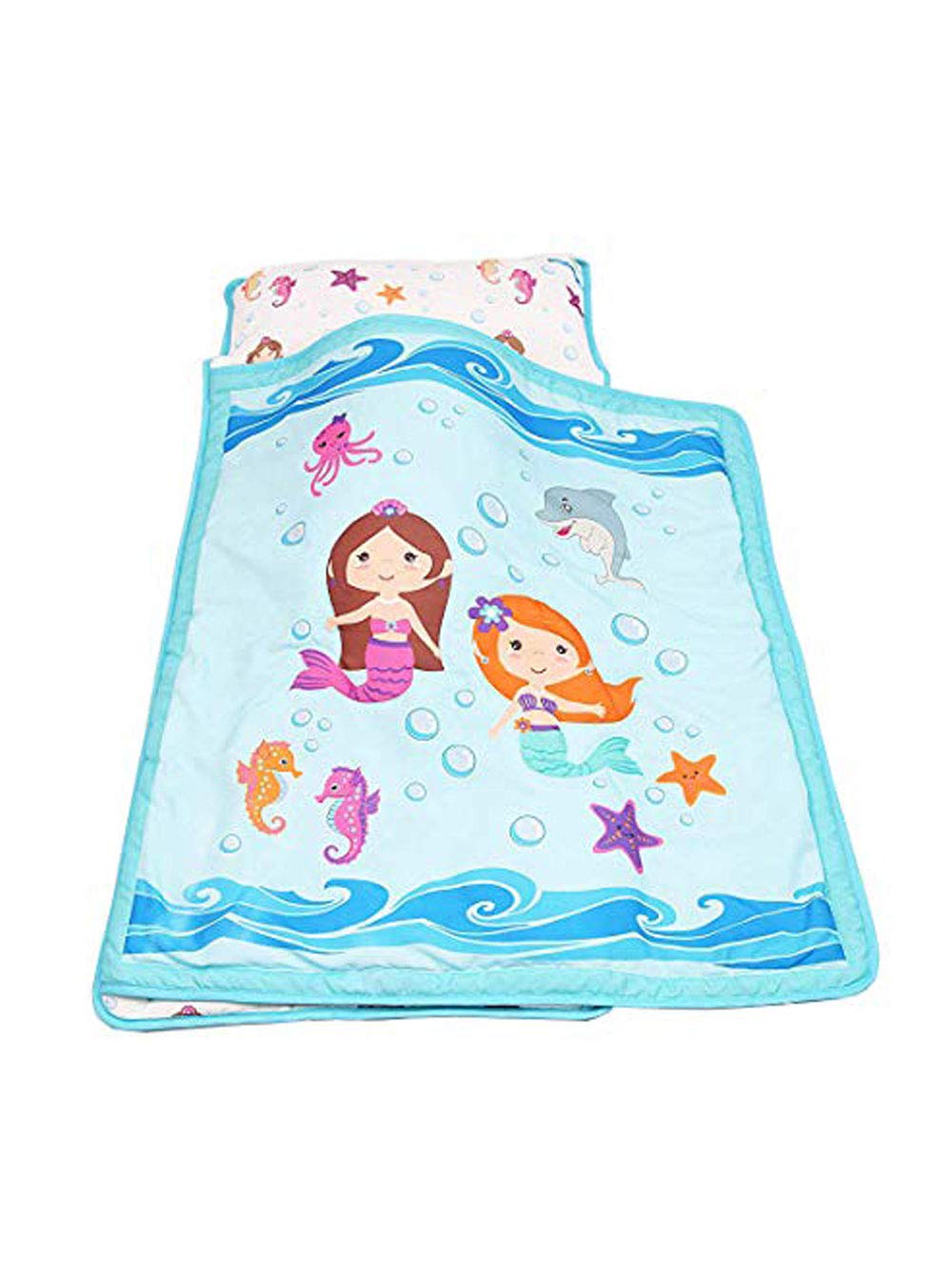 EVERYDAY KIDS Toddler Nap Mat with Removable Pillow -Princess Storyland- Carry Handle with Fastening Straps Closure, Rollup Design, Soft Microfiber for Preschool, Daycare, Sleeping Bag -Ages 2-6 years