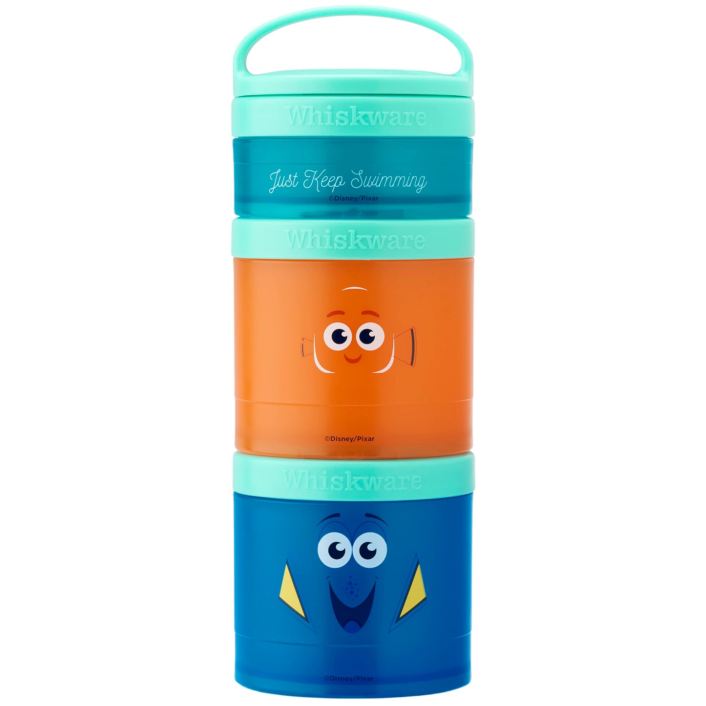 Whiskware Disney Pixar Stackable Snack Containers for Kids and Toddlers, 3 Stackable Snack Cups for School and Travel, Finding Nemo with Nemo and Dory