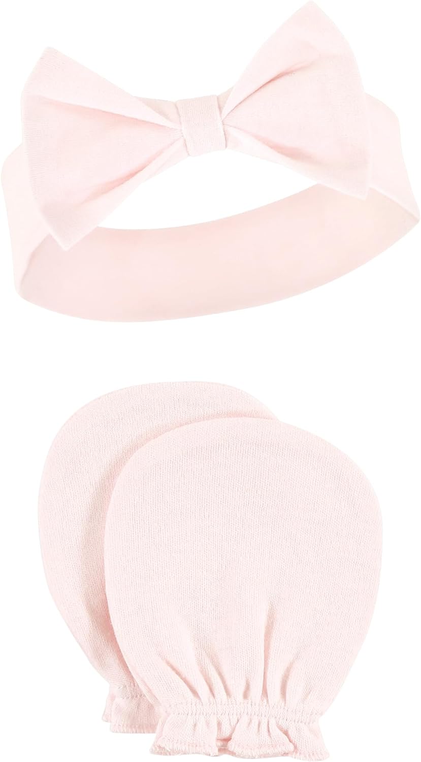 Hudson Baby Baby Girls' Cotton Headband and Scratch Mitten Set