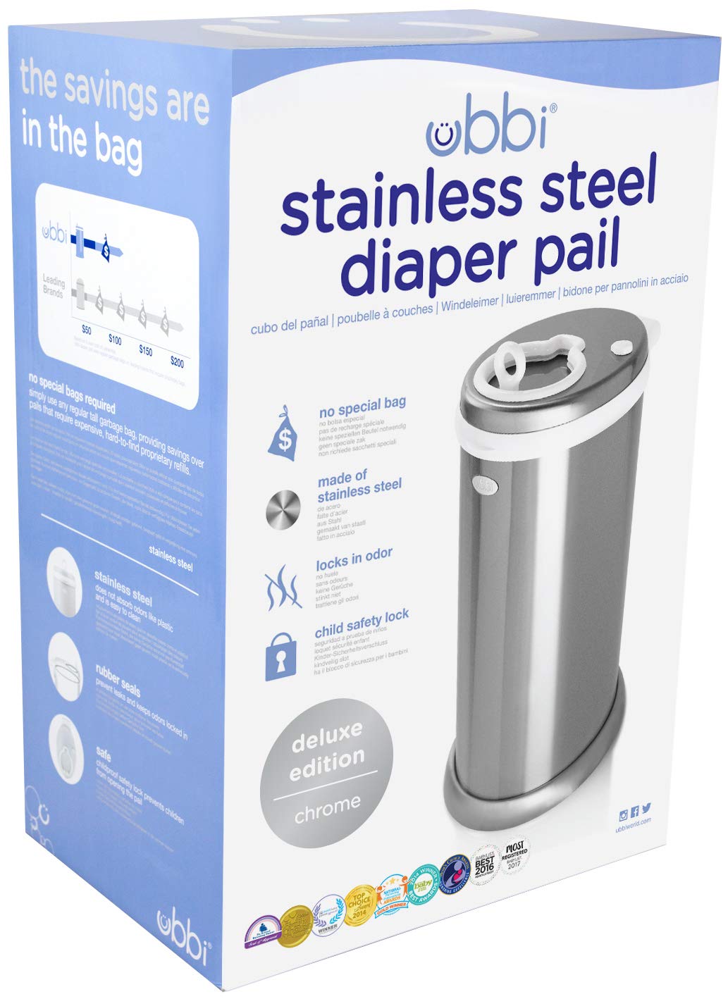 Ubbi Steel Odor Locking, No Special Bag Required Money Saving, Awards-Winning, Modern Design, Registry Must-Have Diaper Pail, White