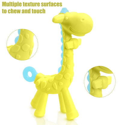 SHARE&CARE BPA Free Silicone Giraffe Baby Teether Toy with Storage Case, for 3 Months Above Infant Sore Gums Pain Relief and Baby Shower, Baby Teething Toys (Blue)