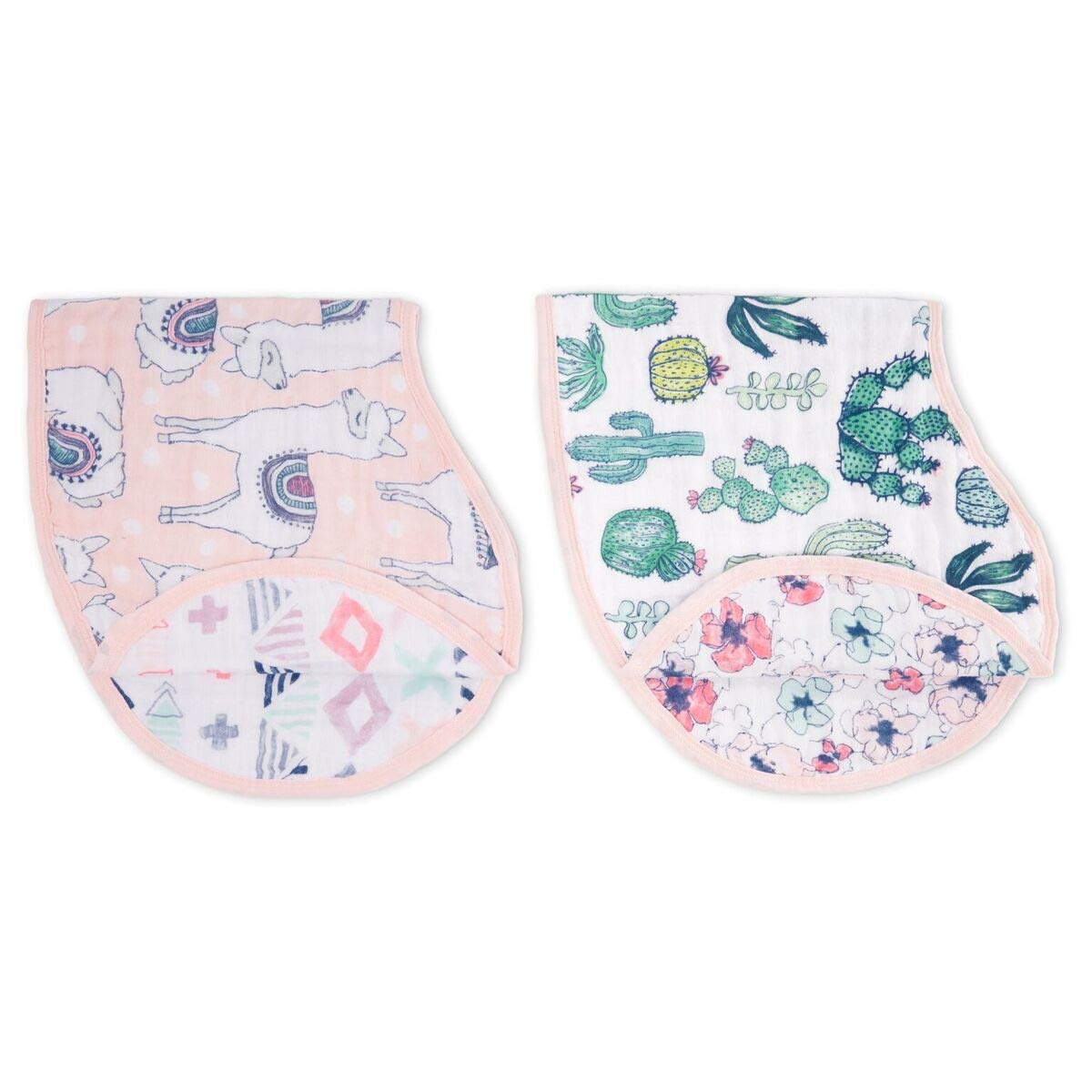 aden + anais Burpy Bib, 100% Cotton Muslin, Soft Absorbent 4 Layers, Multi-Use Burp Cloth and Bib, 22.5" X 11", 2 Pack, Trail Bloom Llamas