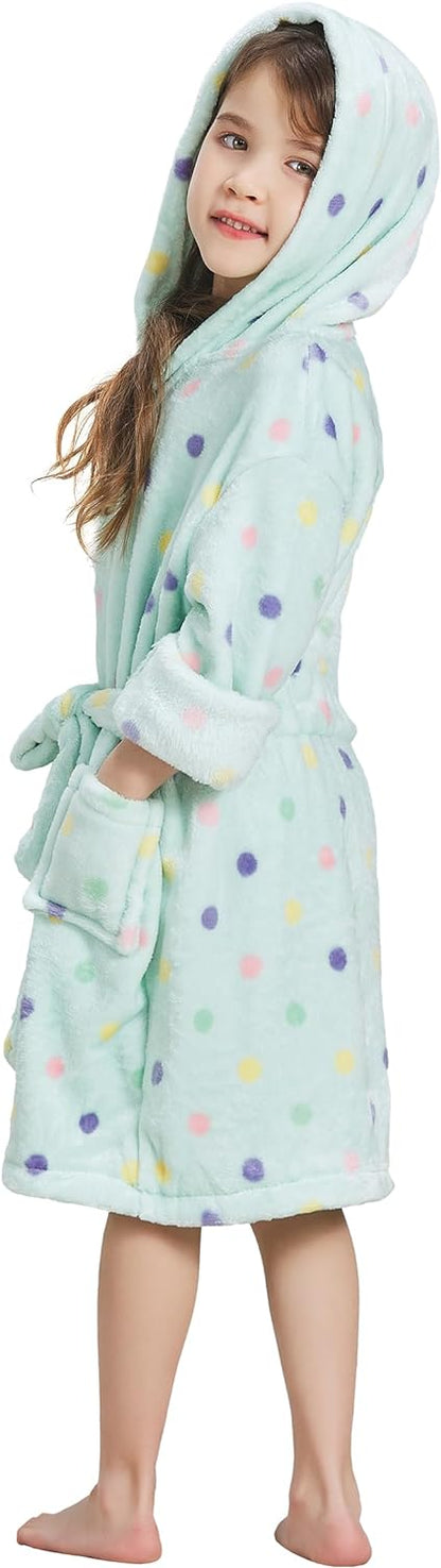 ECHERY Boys Girls Robe Hooded Bathrobe Toddler Robes Soft Coral Fleece Pajamas Unisex Dressing Gown for Kids