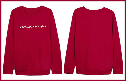 Womens Crewneck Sweatshirt Mama Letter Print Long Sleeve Loose Fashion Pullover Top