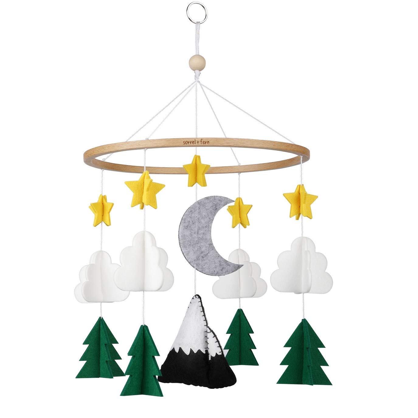 Sorrel + Fern Baby Crib Mobile (Starry Woodland Night, Short Evergreen) - Baby Shower Gift Nursery Decoration for Boys & Girls