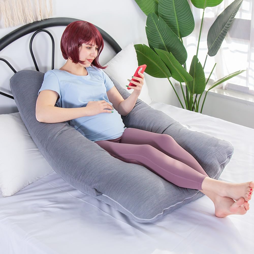 MOON PINE U Shaped Pregnancy Pillow, Maternity Full Body Pillow for Back, Legs and Belly Support, Sleeping Pillow for Pregnant Women and Side Sleepers with Removable Cover (Grey)