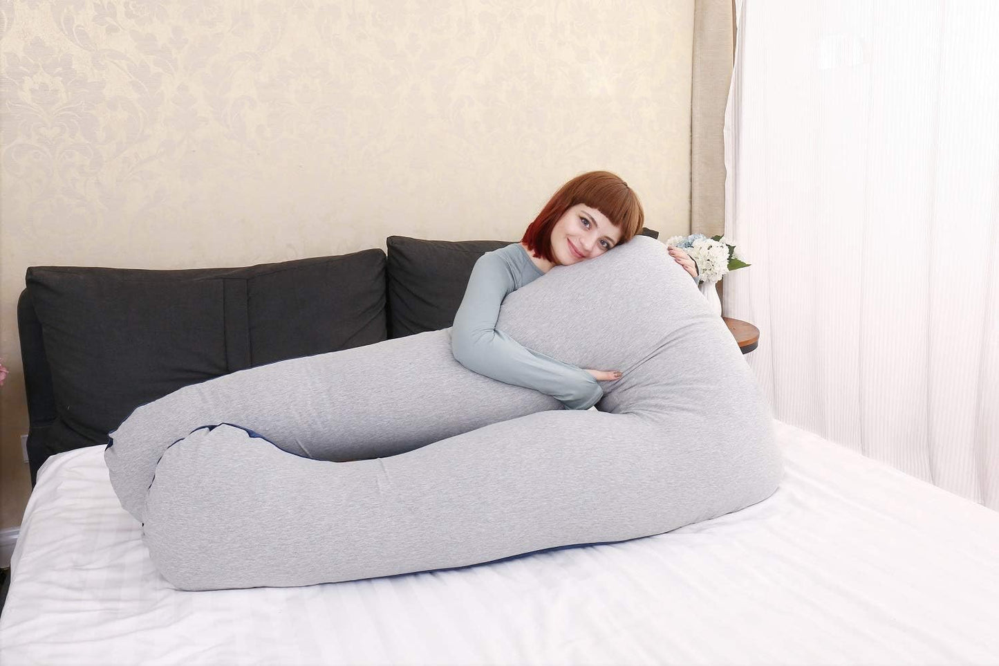 MOON PINE U Shaped Pregnancy Pillow, Maternity Full Body Pillow for Back, Legs and Belly Support, Sleeping Pillow for Pregnant Women and Side Sleepers with Removable Cover (Grey)