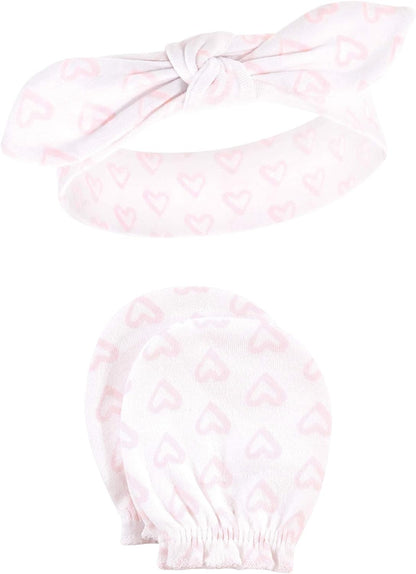 Hudson Baby Baby Girls' Cotton Headband and Scratch Mitten Set