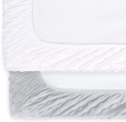 The Peanutshell Plush Minky Changing Pad Covers for Baby Boys or Girls | 2 Pack Set in Unisex Grey & White