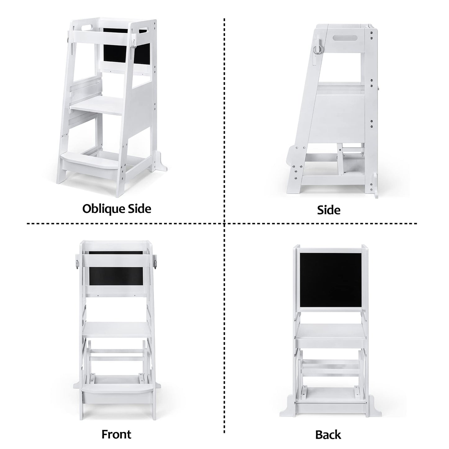 TOETOL Bamboo Toddler Step Stool Grey Learning Standing Helper Tower for Toddlers Kitchen Stools Counter 3 Height Adjustable Helper with Non-Slip Mat