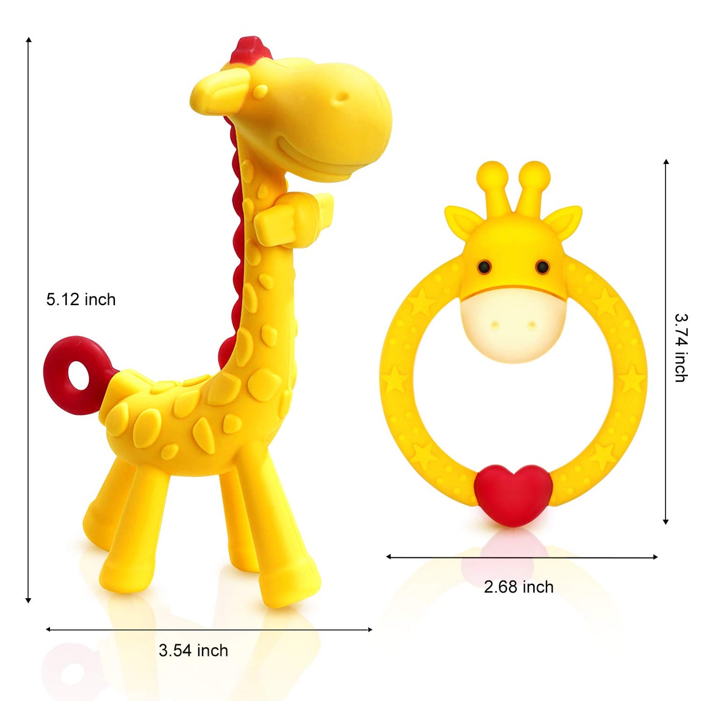 SHARE&CARE BPA Free Silicone Giraffe Baby Teether Toy with Storage Case, for 3 Months Above Infant Sore Gums Pain Relief and Baby Shower, Baby Teething Toys (Blue)