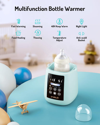 Bottle Warmer, prekull Fast Baby Bottle Warmer for Breastmilk, Formula with Accurate Temp Control, 48H Thermostat Baby Milk Warmer with Thaw, Night Light, Bottle Warmers for All Bottles