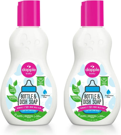 Dapple Bottle and Dish Soap Baby, Hypoallergenic, Plant-Based, Fragrance Free, 3 Fl Oz (Pack of 2)