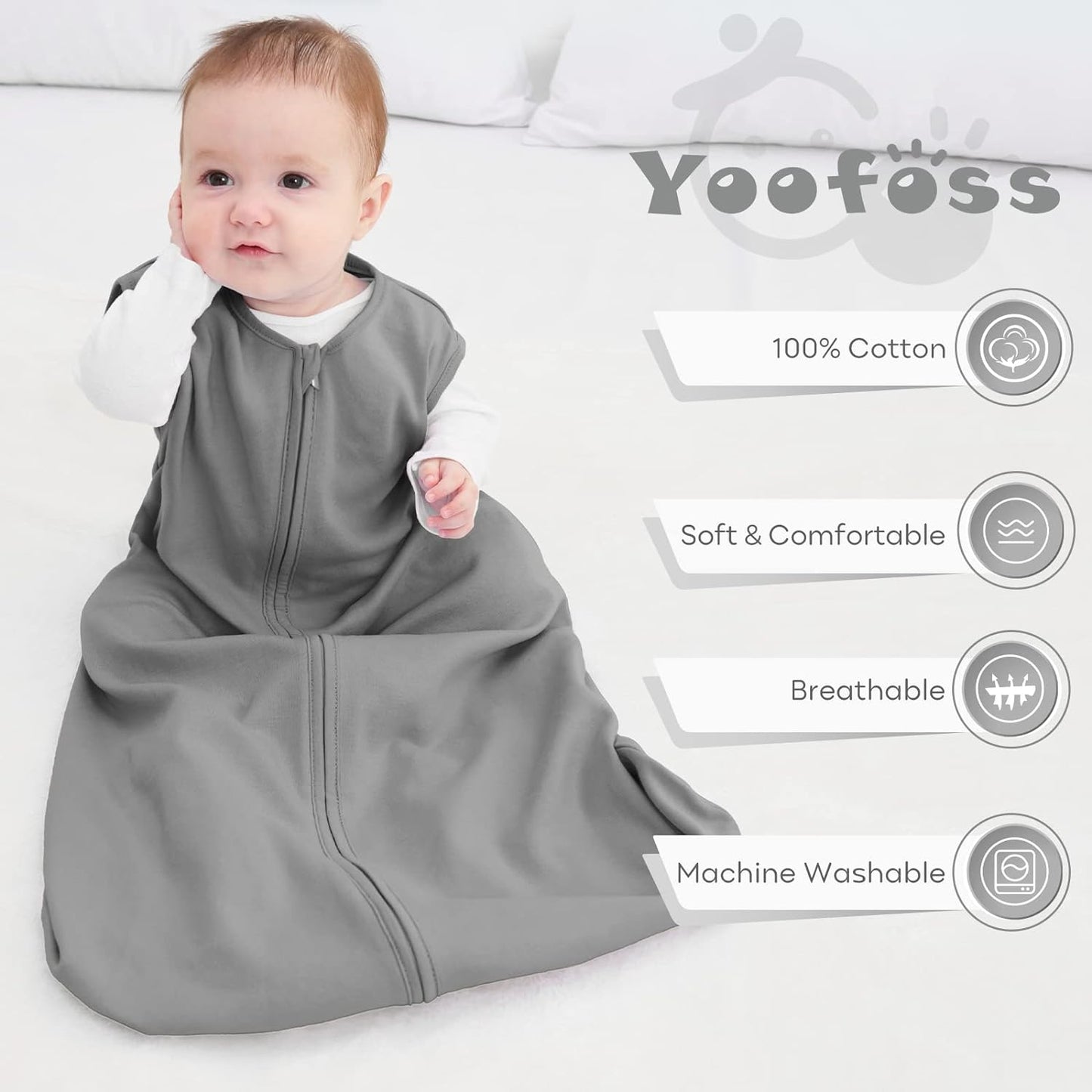 Yoofoss Baby Sleep Sack 0-6 Months Wearable Blanket for Babies 100% Cotton 2-Way Zipper TOG 0.5 Toddler Sleeping Sack 3 Pack, Comfy Lightweight Sleep Sacks