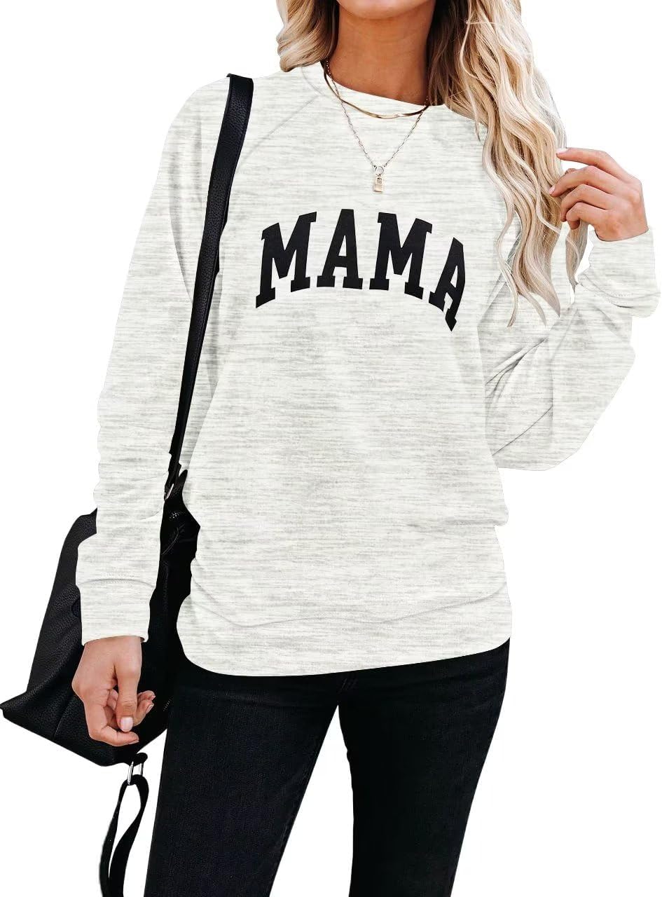 LEEDYA Women Long Sleeve Mama Sweatshirts Round Neck Pullover Loose Lightweight Blouse Tops