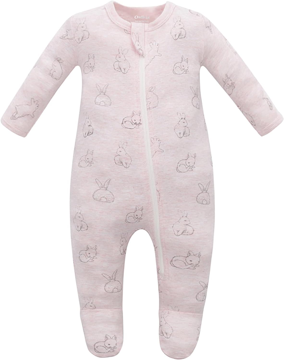 Owlivia Organic Cotton Baby Pajamas, Boys Girls Zip Front Sleep 'N Play, Footed Sleeper, Long Sleeve