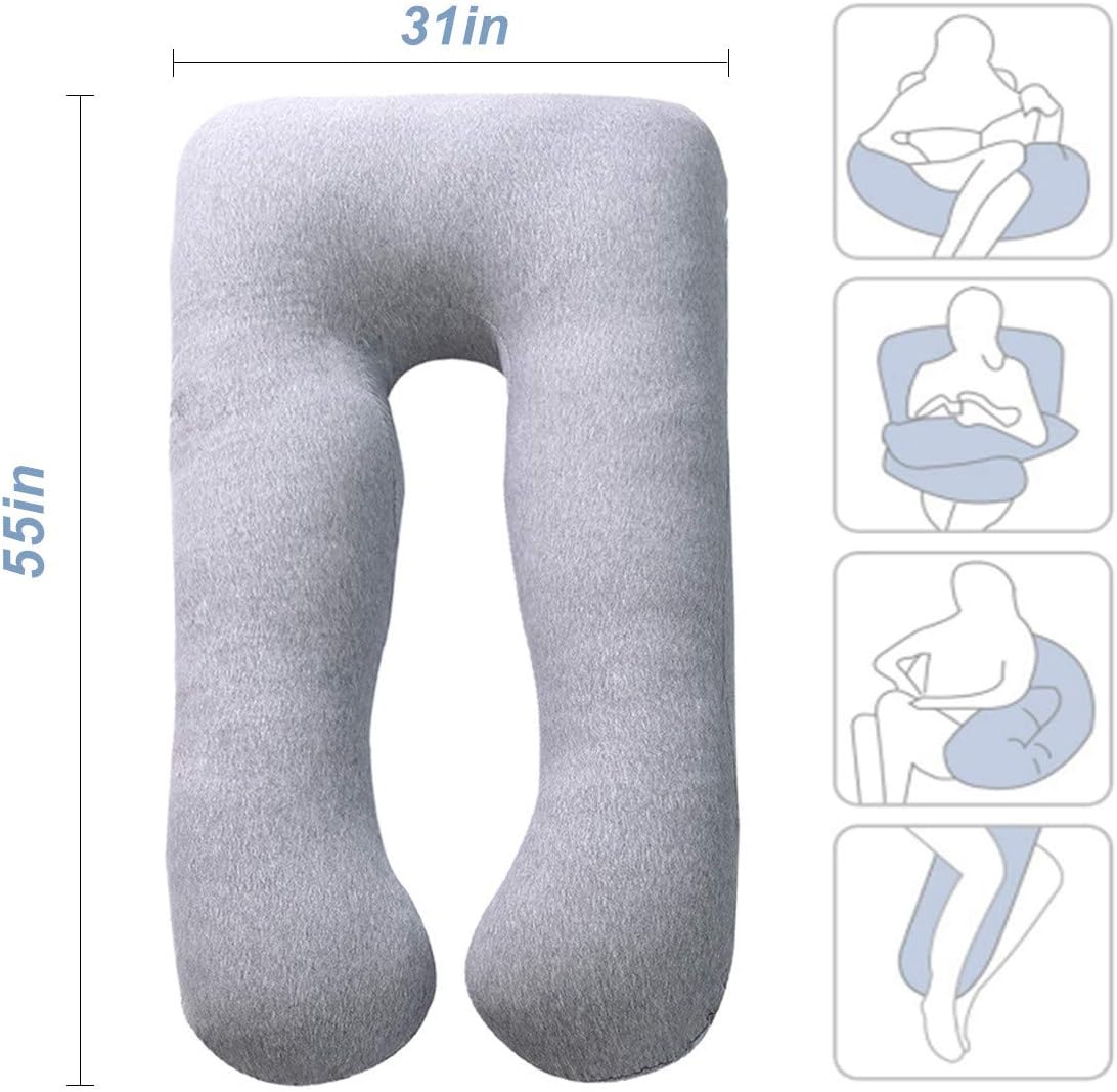 MOON PINE U Shaped Pregnancy Pillow, Maternity Full Body Pillow for Back, Legs and Belly Support, Sleeping Pillow for Pregnant Women and Side Sleepers with Removable Cover (Grey)