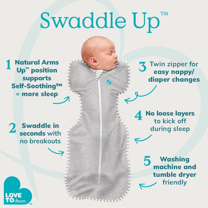 Love to Dream Swaddle UP, Baby Sleep Sack, Self-Soothing Swaddles for Newborns, Improves Sleep, Snug Fit Helps Calm Startle Reflex, New Born Essentials for Baby, 13-19 lbs, Gray